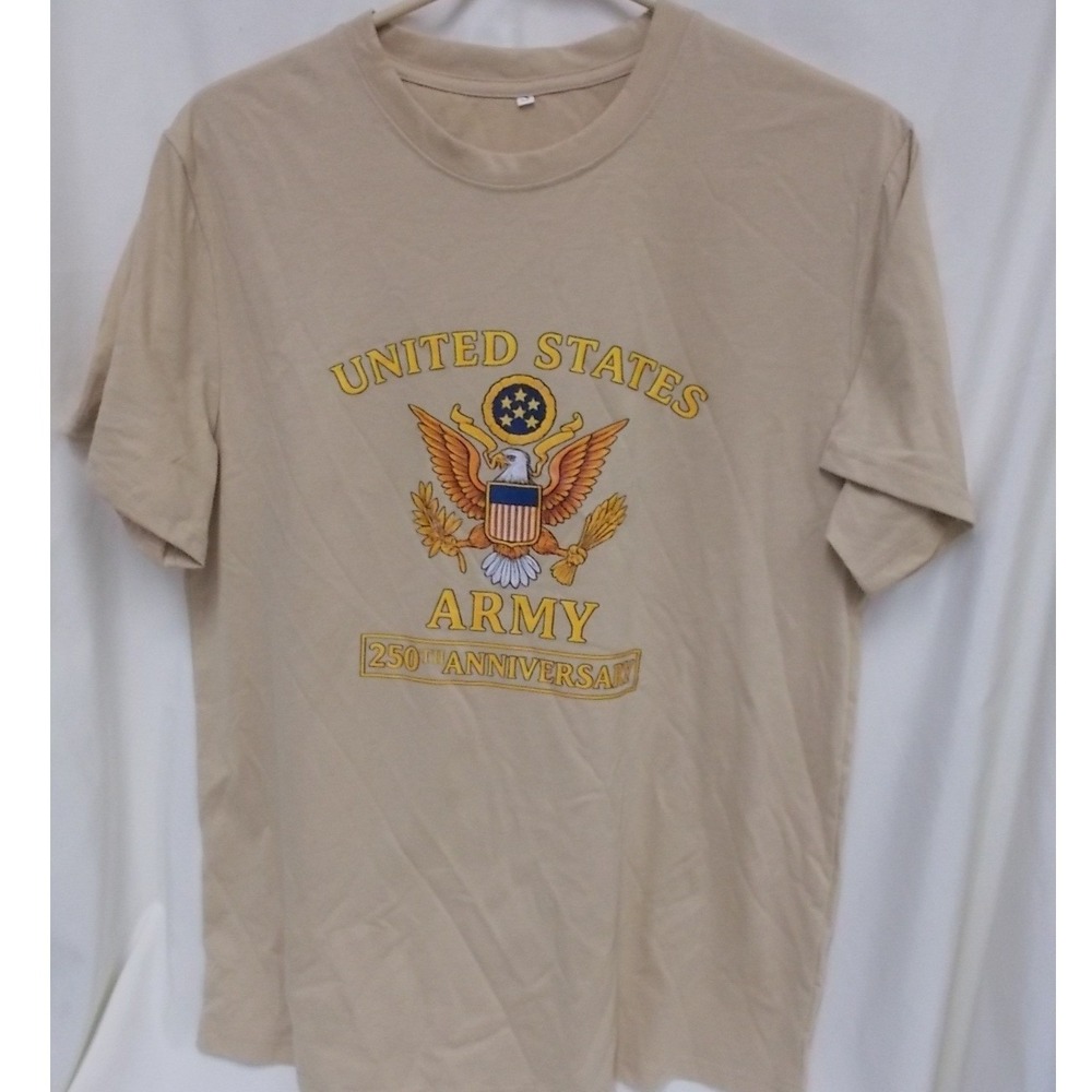 United States Army 250th Anniversary Graphic T-Shirt Tan Mens Small Military Tee